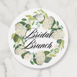 White Hydrangea Floral Wreath Bridal Brunch Geschenkanhänger