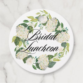 White Hydrangea Floral Wreath Bridal Luncheon Geschenkanhänger
