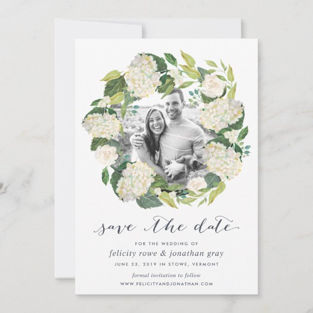 White Hydrangea | Foto Save the Date Karte (Vorderseite)