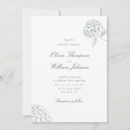White Hydrangea Green Wedding Invitation Einladung