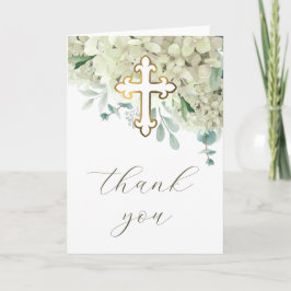 White Hydrangea Holy Cross Religious Thank You Karte