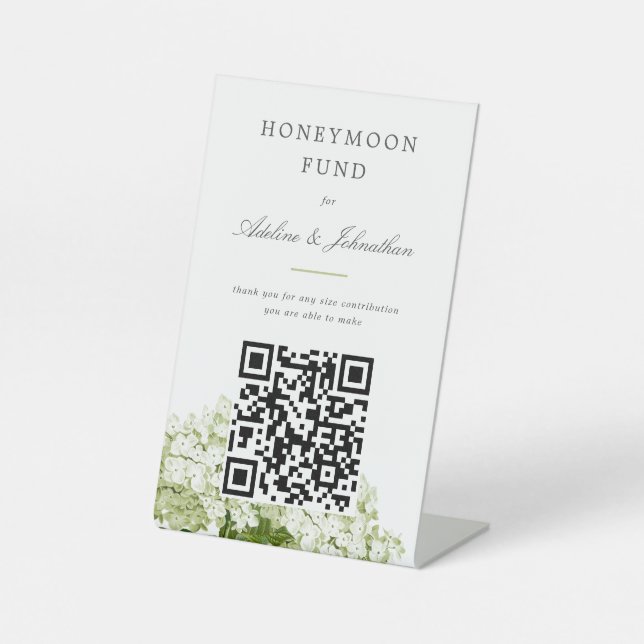 White Hydrangea Honeymoon Fund Donation Sign Sockelschild (Vorderseite)