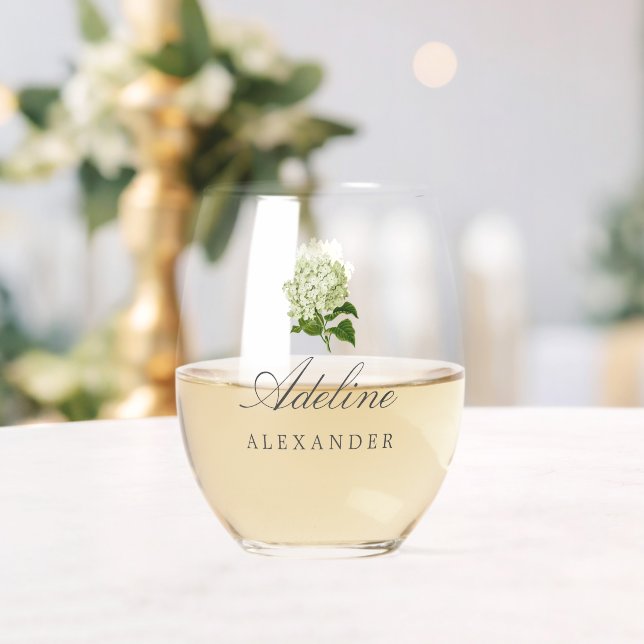 White Hydrangea Individuelle Name Weinglas Ohne Stiel (Insitu (Hochzeit))