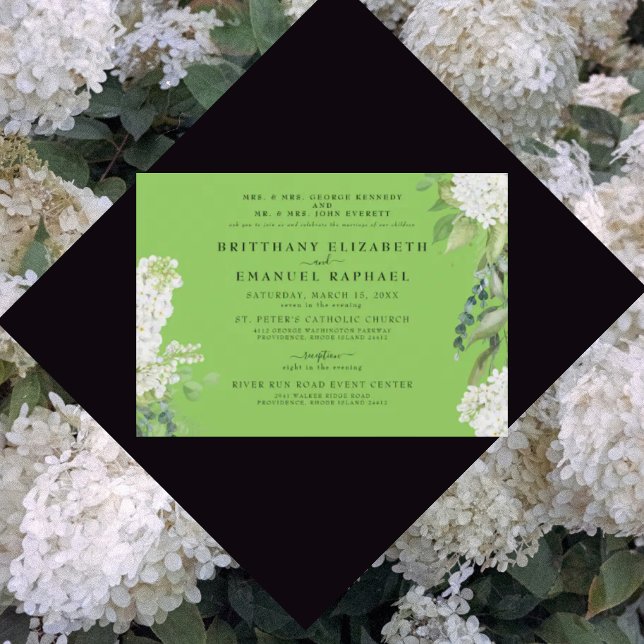 White Hydrangea Lime Green Beide Eltern Hochzeit Einladung (Von Creator hochgeladen)