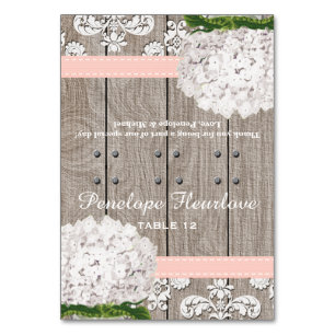 White Hydrangea Pink Ribbon DIY Zelt-Platzkarte Tischnummer