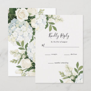 White Hydrangea Rose Elegante Hochzeit RSVP Karte