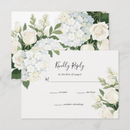 White Hydrangea Rose Elegante Hochzeit RSVP Karte