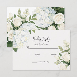 White Hydrangea Rose Elegante Hochzeit RSVP Karte