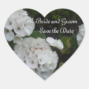 White Hydrangea Save the Date Herz-Aufkleber
