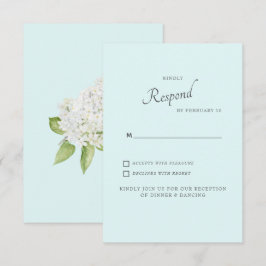 White Hydrangea Seafoam Background Wedding RSVP Karte