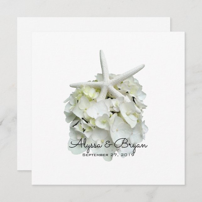 White Hydrangea Starfish Hochzeitseinladungen Einladung (Vorne/Hinten)