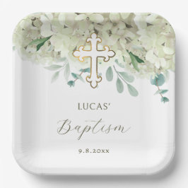 White Hydrangea Taufe Pappteller