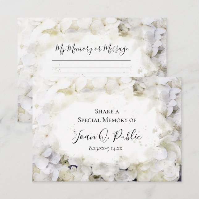 White Hydrangea Watercolor gemeinsam eine Gedächtn Mitteilungskarte (Vorne/Hinten)