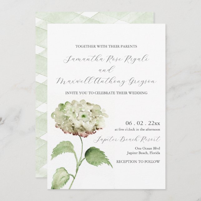 White Hydrangea Wedding Invitation Invitations (Devant / Derrière)