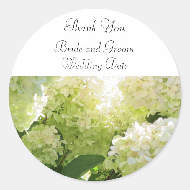 White Hydrangea Wedding Vielen Dank Runder Aufkleber (Vorderseite)