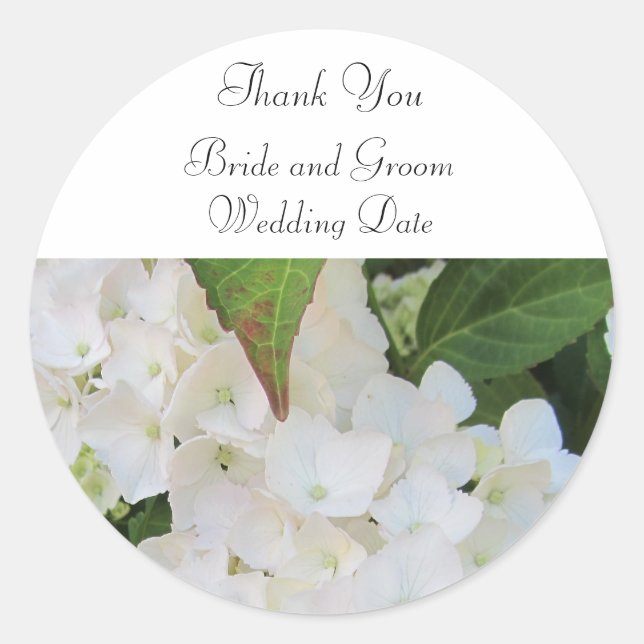 White Hydrangea Wedding Vielen Dank Runder Aufkleber (Vorderseite)