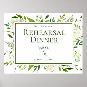 White Hydrangeas Floral Probe Dinner Zeichen Poster