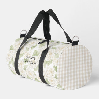 White Hydrangeas Gingham Vintage Duffle Bag