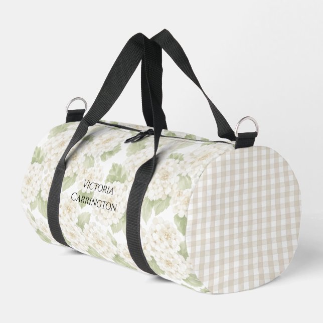 White Hydrangeas Gingham Vintage Duffle Bag (Linke Seite)