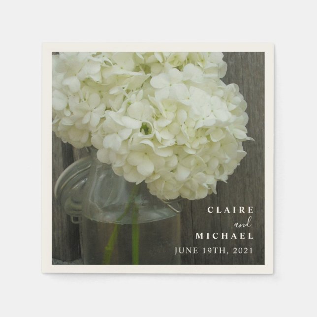 White Hydrangeas Mason Jar Wedding Serviette (Vorderseite)