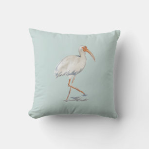 White Ibis Tropical Painting Neutral Pillow Kissen