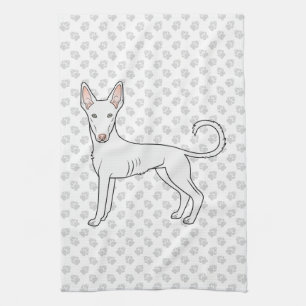 White Ibizan Hound Smooth Coat Cartoon Dog & Paws Geschirrtuch