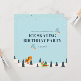 White Ice Skaten Birthday Party Snow Einladung