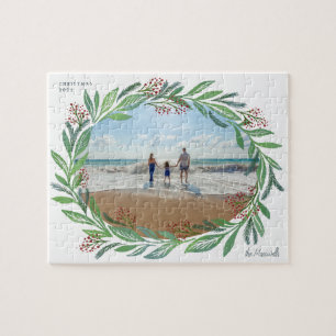 White Illustrated Leaf Wreath Foto Frame