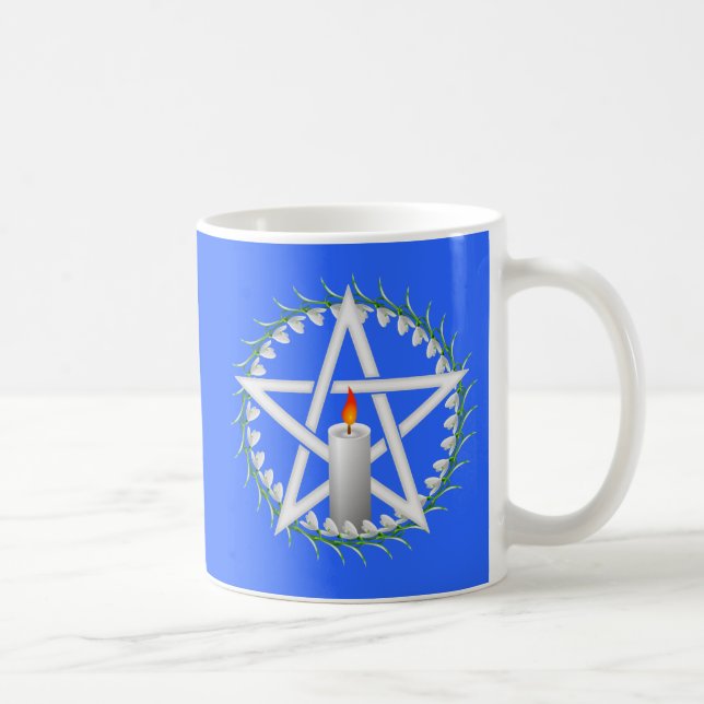White Imbolc Pentagram mit Snowdrops Kaffeetasse (Rechts)