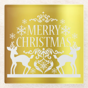 White Imitats Gold Frohe Weihnachtsglas Untersetze Glasuntersetzer