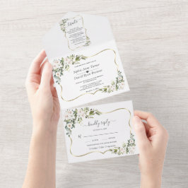 White Imperial Lilies Gold Frame Wedding All In One Einladung