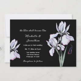 White Iris Floral on Black Christlich Wedding Einladung