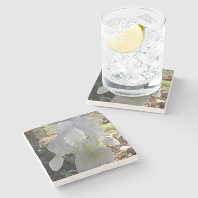 White Iris Stone Untersetzer (Seitenansicht)