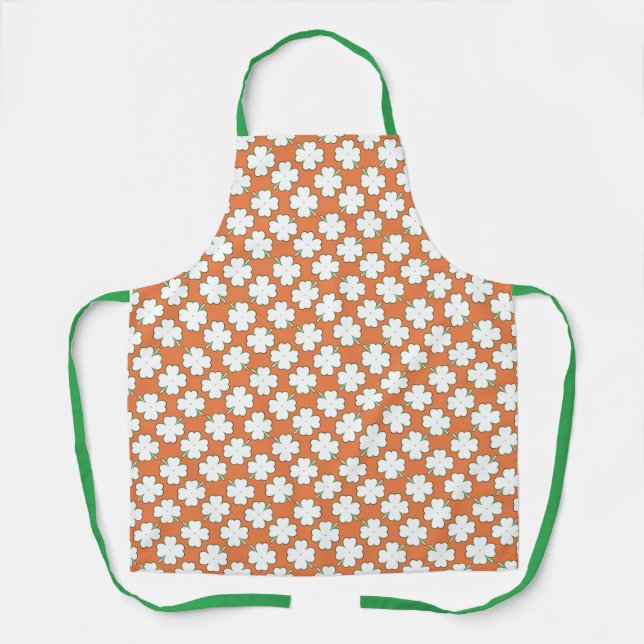 White Irish Kleeblatt Pattern auf Orange Schürze (Vorderseite)