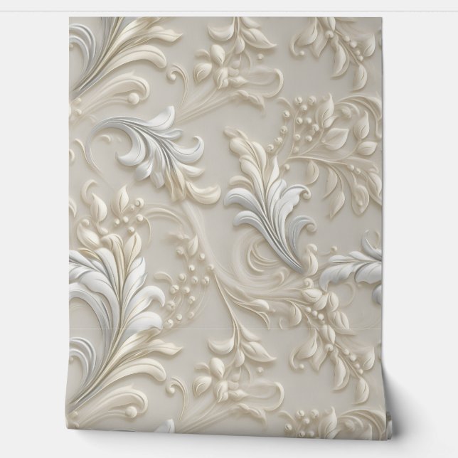 White Ivory Acanthus Tapete (Abrollen)