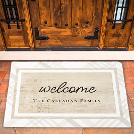 White & Ivory Beige Karierter Personalisierter Emp Fußmatte