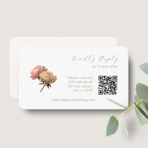 White & Ivory Chic Rose Hochzeit RSVP QR Code Begleitkarte