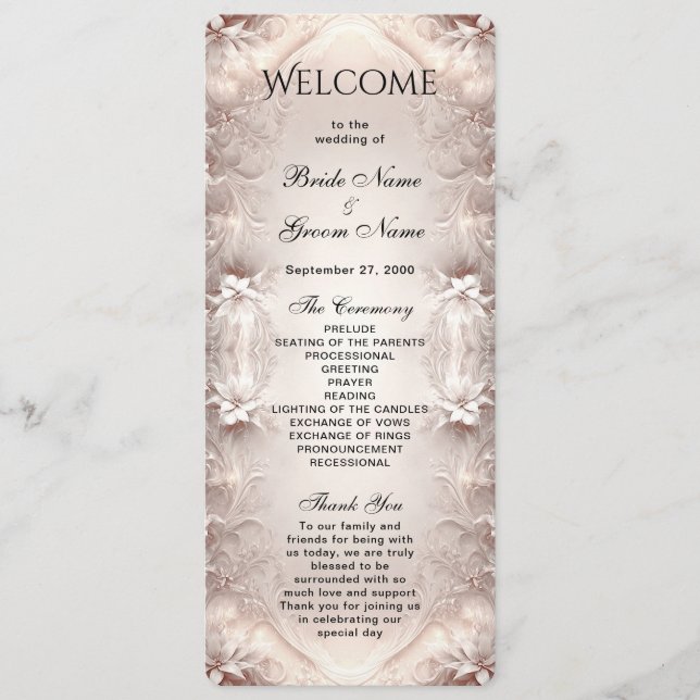 White Ivory Floral Wedding Program Programm (Vorderseite)