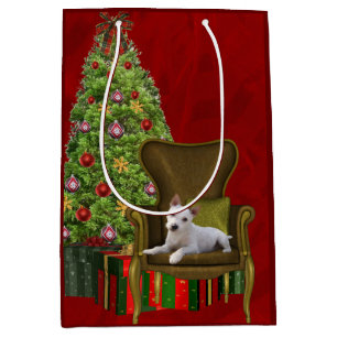 White Jack Russell Christmas Mittlere Geschenktüte