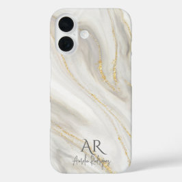 White Jade Marble Gold Glitzer individuell anpassb iPhone 16 Hülle