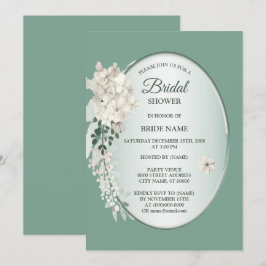 White Jasmine Floral Green Geometric Bridal Shower Einladung