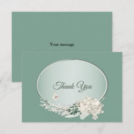 White Jasmine Floral Green Geometric Wedding Dankeskarte