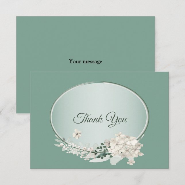 White Jasmine Floral Green Geometric Wedding Dankeskarte (Vorne/Hinten)