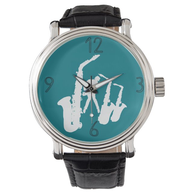 White Jazz Sax Jazzman Moderne Zahlen 2 Armbanduhr (Vorderseite)