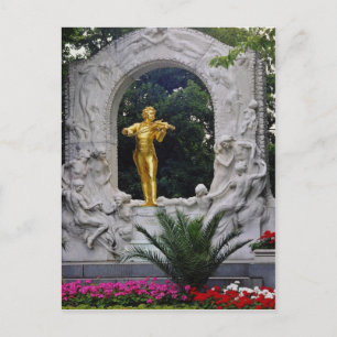 White Johann Strauß Denkmal, Wien, Österreich flor Postkarte