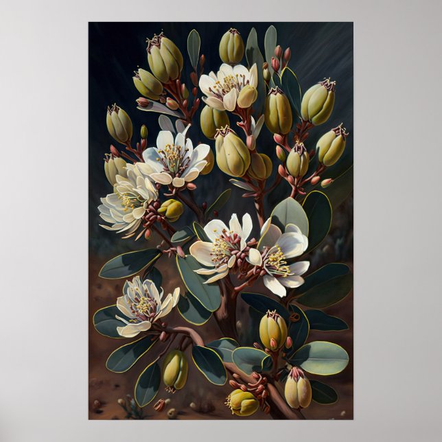 White Jojoba Blume Art Print Poster (Vorne)