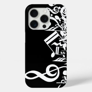 White Jumbled Musical Notes on Black iPhone 15 Pro Hülle