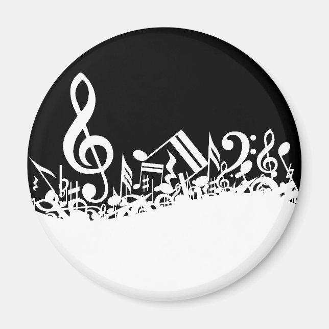 White Jumbled Musical Notes on Black Magnet (Vorne)