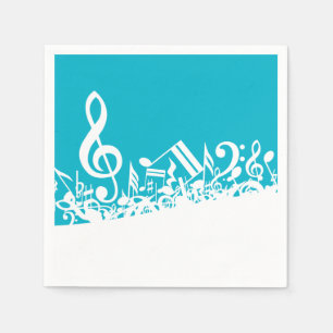 White Jumbled Musical Notes on Türkise Serviette