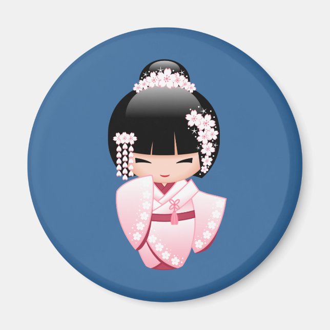 White Kimono Kokeshi Doll - Cute Geisha Girl Magnet (Vorne)